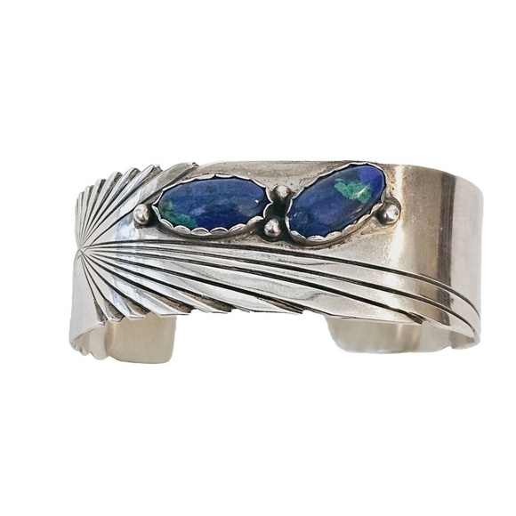Vintage Robert Johnson RMJ Navajo Sterling Azurite Cuff Bracelet - Picture 3 of 16